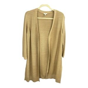 Talbots Plus Tan / Gold Metallic Knit Open Front Cardigan Duster Sweater Size X